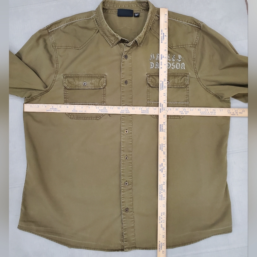 Harley Davidson shirt men's 3XL army green western style long sleeve button - Picture 3 of 13